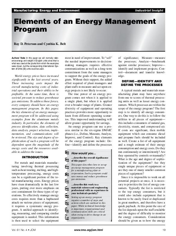 (PDF) Elements of an energy management program Cynthia Belt