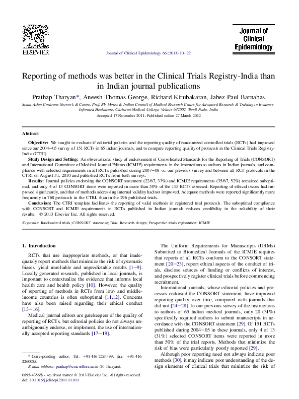(PDF) Reporting of methods was better in the Clinical Trials Registry ...