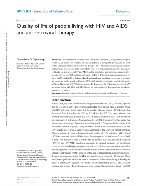 (PDF) Quality of life of people living with HIV and AIDS and ...