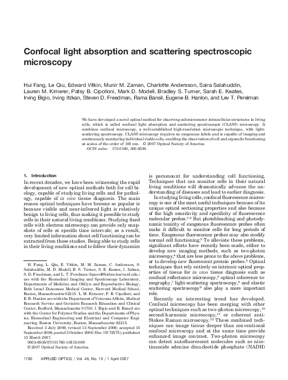 (PDF) Confocal light absorption and scattering spectroscopic microscopy