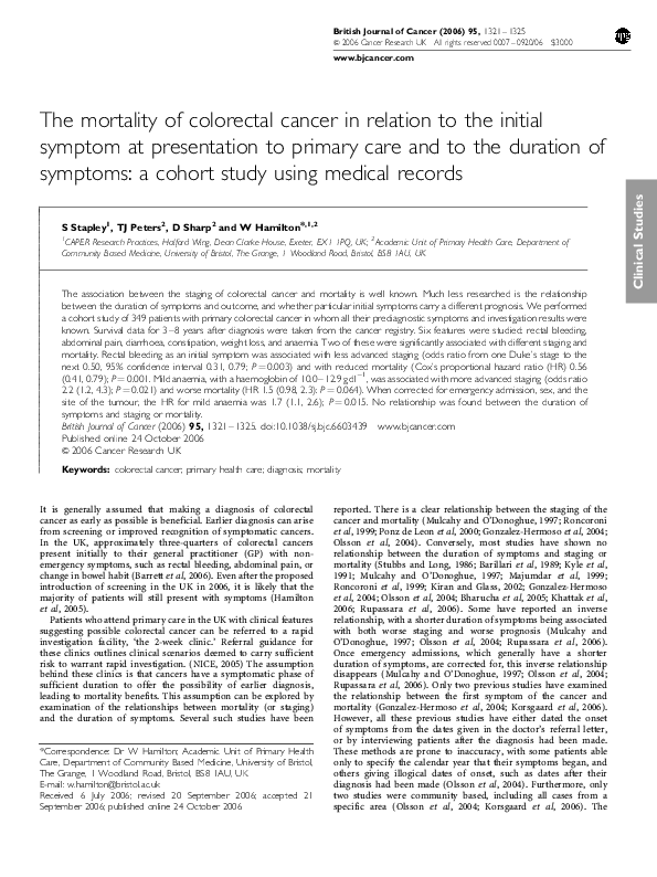 (PDF) The mortality of colorectal cancer in relation to the initial ...