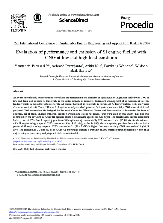 (PDF) Evaluation of Performance and Emission of SI Engine Fuelled with ...