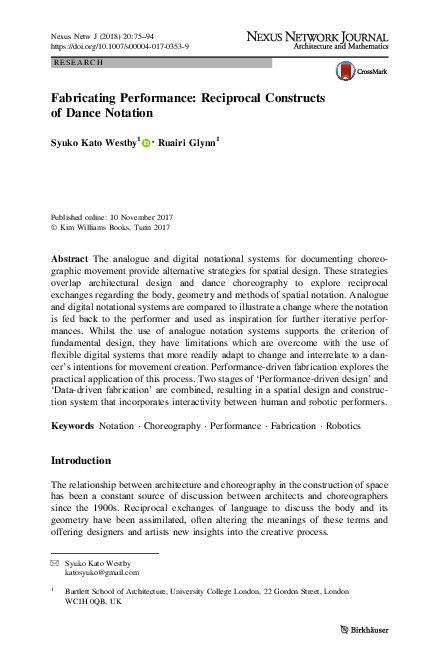 (PDF) Fabricating Performance: Reciprocal Constructs of Dance Notation