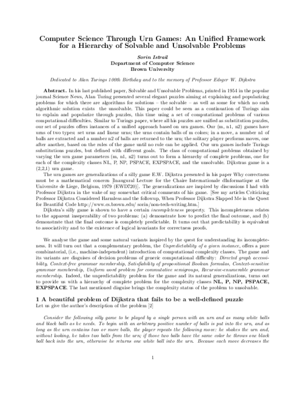 (PDF) Computer Science Through Urn Games: An Unified Framework for a ...
