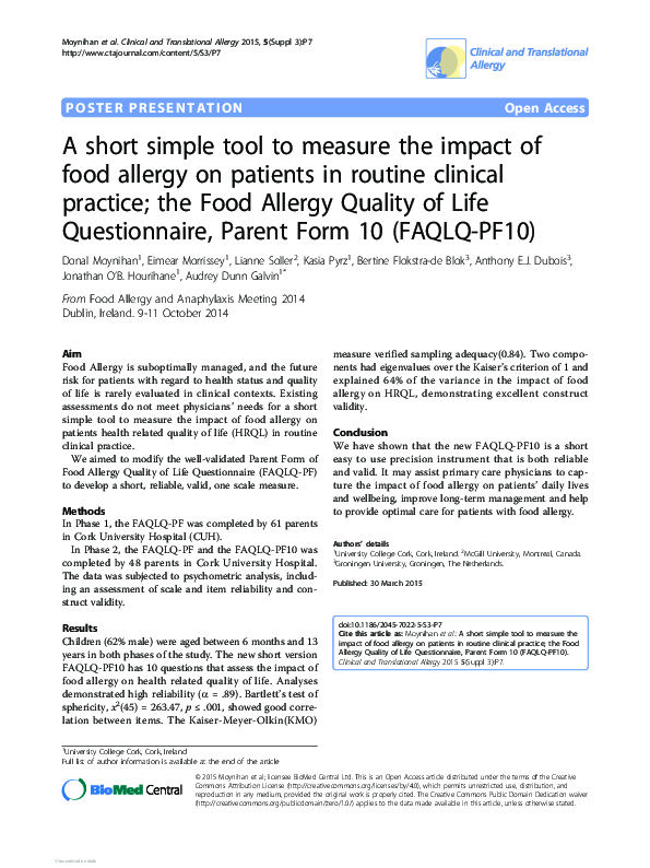 (PDF) A short simple tool to measure the impact of food allergy on ...