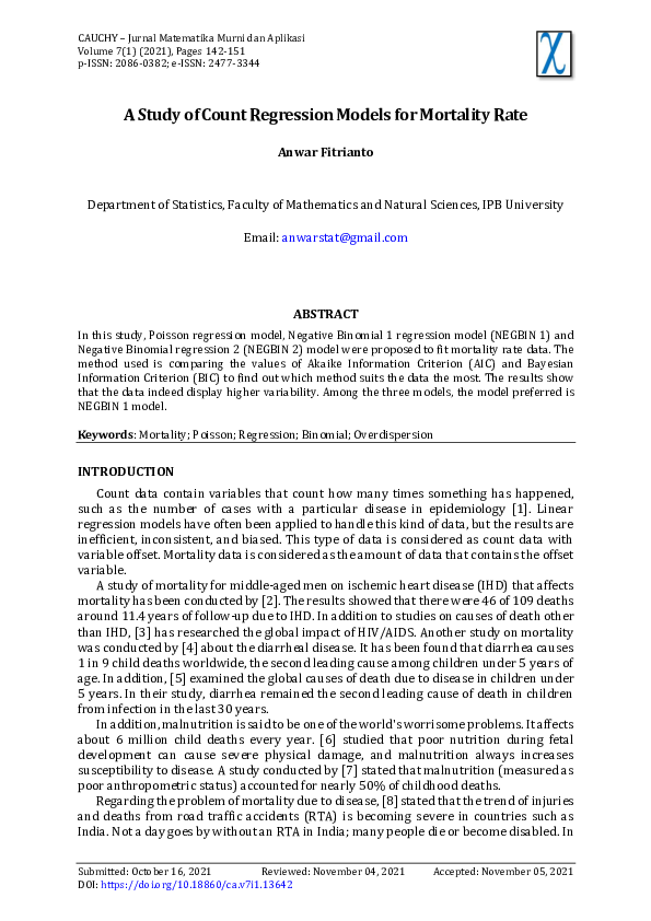 (PDF) A Study of Count Regression Models for Mortality Rate