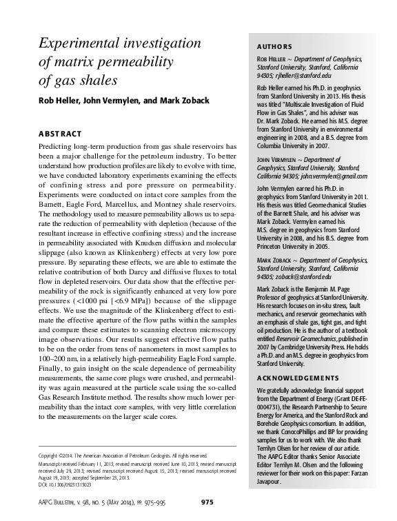 (PDF) Experimental investigation of matrix permeability of gas shales