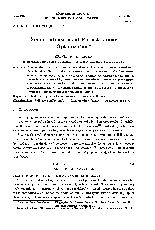 (PDF) Some Extensions of Robust Linear Optimization(工程数学学报，200703 ...