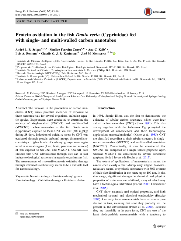(PDF) Protein oxidation in the fish Danio rerio (Cyprinidae) fed with