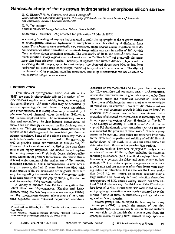 (PDF) Nanoscale study of the as-grown hydrogenated amorphous silicon ...