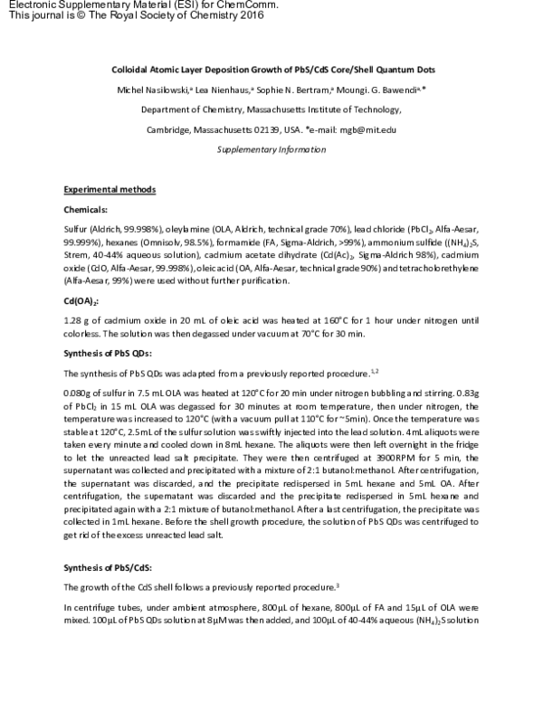 (PDF) Colloidal atomic layer deposition growth of PbS/CdS core/shell ...