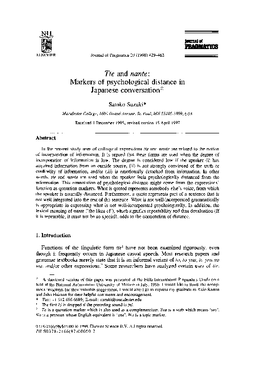 (PDF) Tte and nante Markers of psychological distance in Japanese