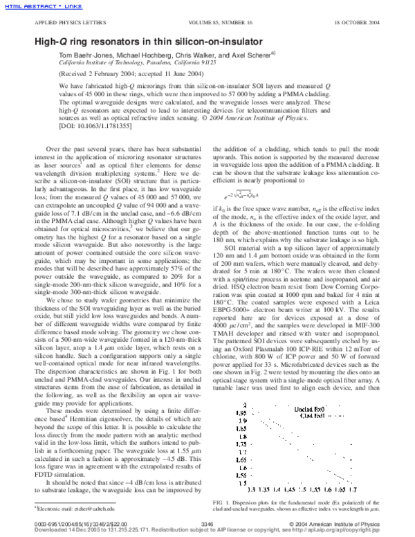 (PDF) High-Q ring resonators in thin silicon-on-insulator