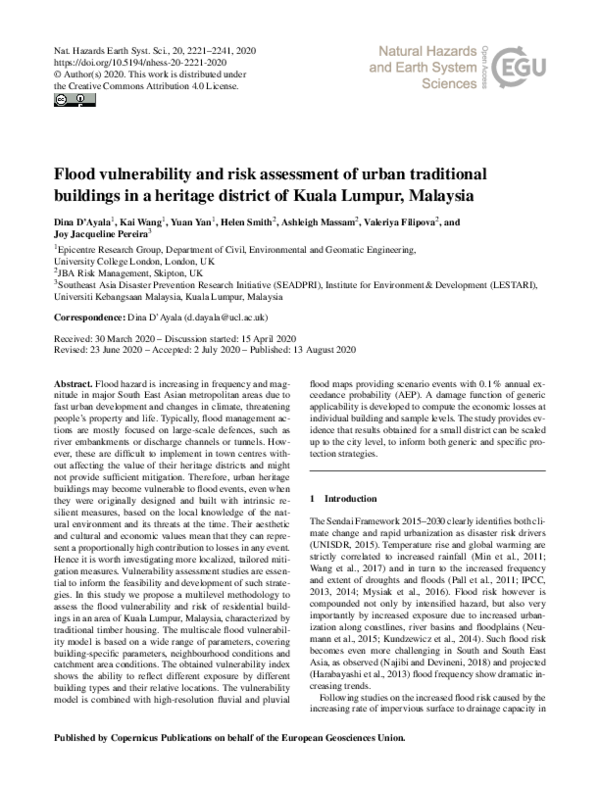 (PDF) Flood vulnerability and risk assessment of urban traditional ...