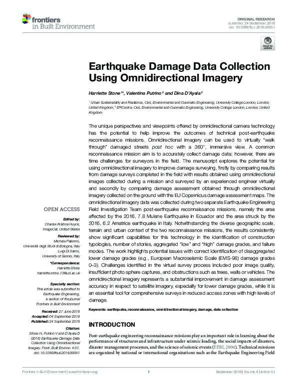 (PDF) Earthquake Damage Data Collection Using Omnidirectional Imagery