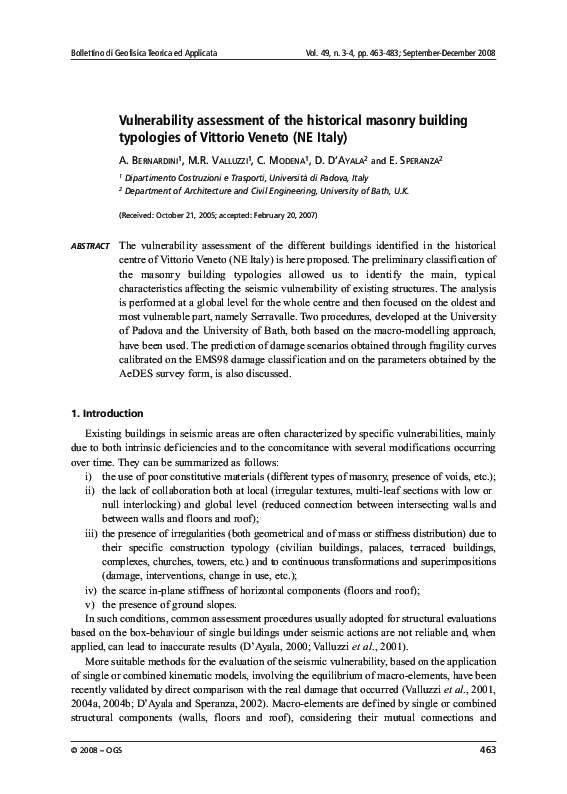 (PDF) Vulnerability assessment of the historical masonry building ...