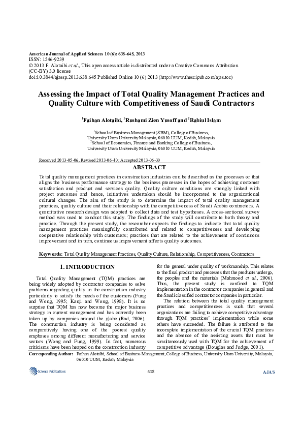 (PDF) Assessing the Impact of Total Quality Management Practices and ...