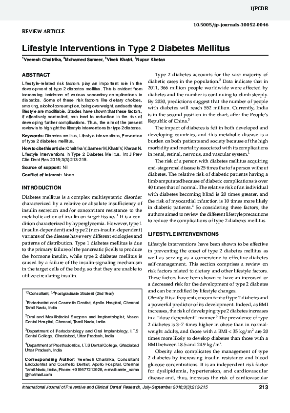 (PDF) Lifestyle Interventions in Type 2 Diabetes Mellitus