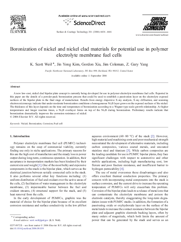 (PDF) Boronization of nickel and nickel clad materials for potential ...