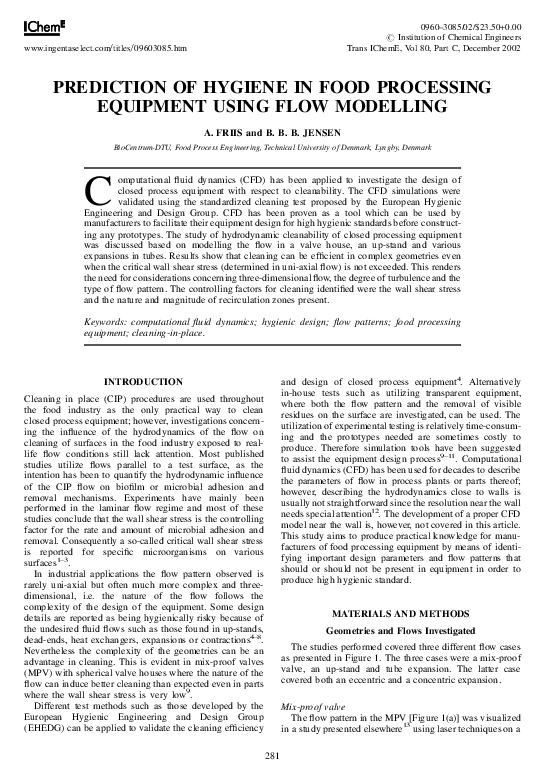 (PDF) Prediction of hygiene in food processing equipment using flow ...