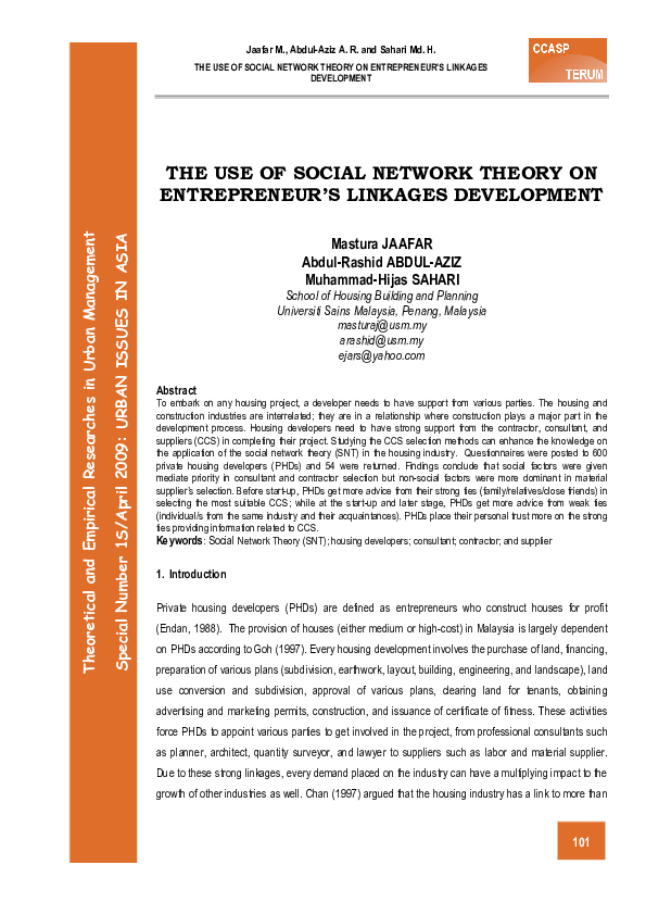 (PDF) The use of social network theory on entrepreneur's linkages ...