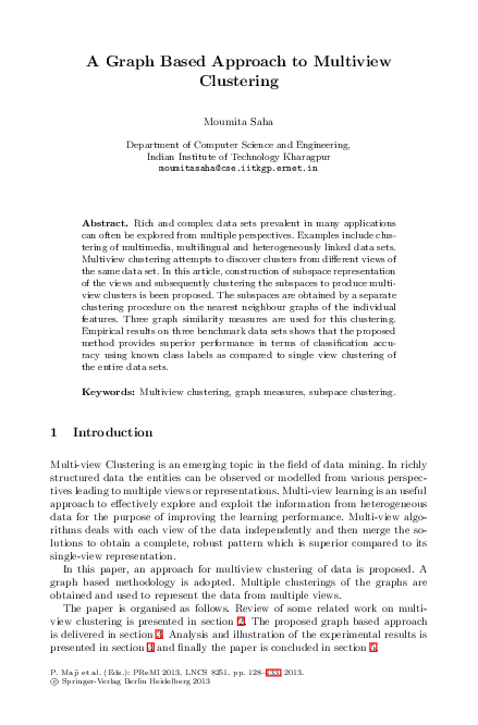 (PDF) A Graph Based Approach to Multiview Clustering
