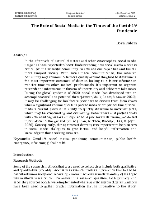 (PDF) The Role of Social Media in the Times of the Covid-19 Pandemic