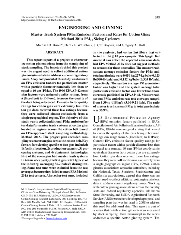 (PDF) Master trash system PM10 emission factors and rates from cotton ...