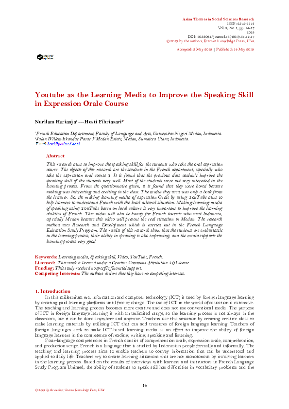 (PDF) Youtube as the Learning Media to Improve the Speaking Skill in ...