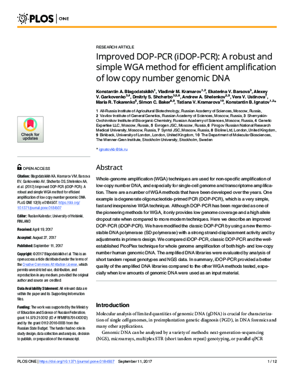 (PDF) Improved DOPPCR (iDOPPCR) a robust and simple WGA method for