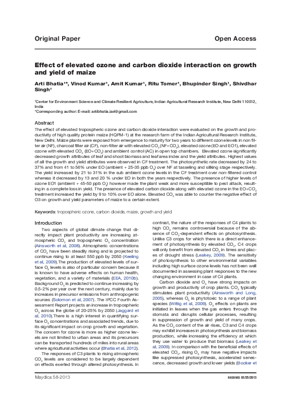 (PDF) Effect of elevated ozone and carbon dioxide interaction on growth ...