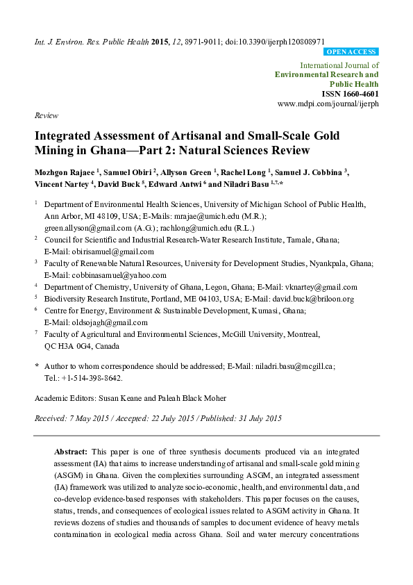 (PDF) Integrated Assessment of Artisanal and Small-Scale Gold Mining in ...