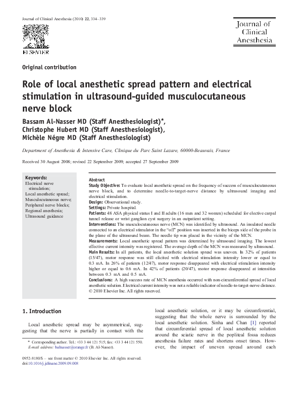 (PDF) Role of local anesthetic spread pattern and electrical stimulation in ultrasoundguided