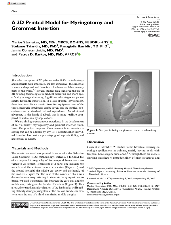 (PDF) A 3D Printed Model for Myringotomy and Grommet Insertion Jannis