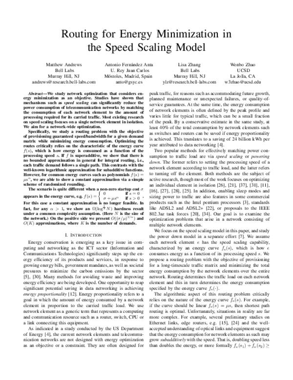(PDF) Routing for energy minimization in the speed scaling model