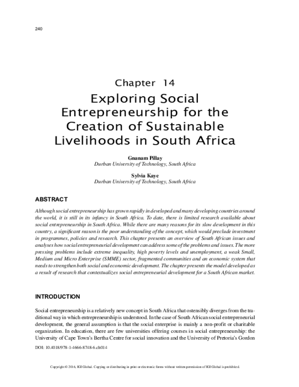 (PDF) Exploring Social Entrepreneurship for the Creation of Sustainable ...
