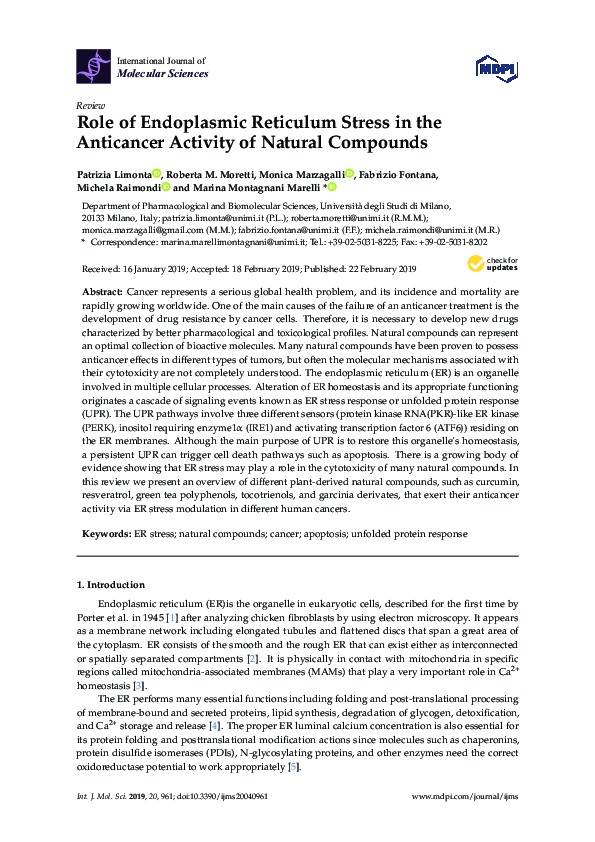(PDF) Role of Endoplasmic Reticulum Stress in the Anticancer Activity ...