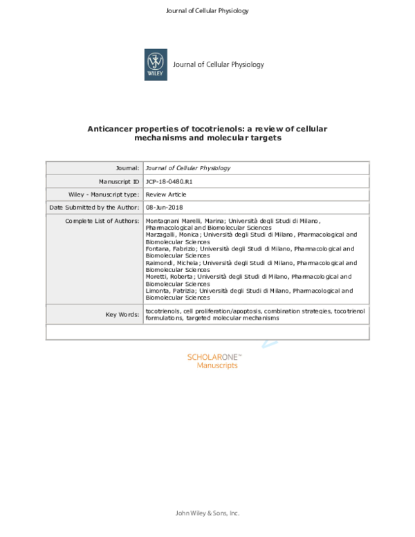 (PDF) Anticancer properties of tocotrienols: A review of cellular ...