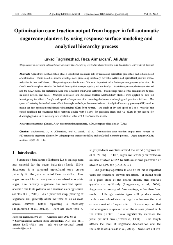 (PDF) Optimization cane traction output from hopper in full-automatic ...