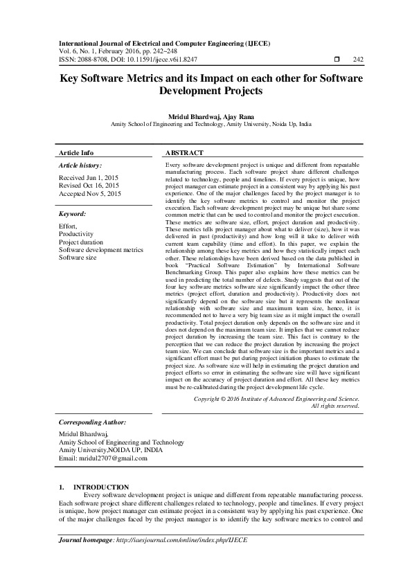 (PDF) Key Software Metrics and its Impact on each other for Software ...