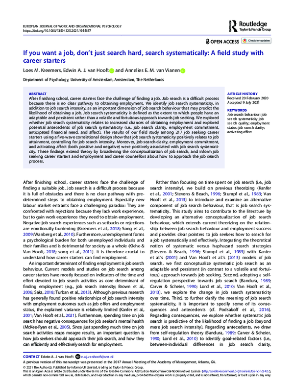 (PDF) If you want a job, don’t just search hard, search systematically ...