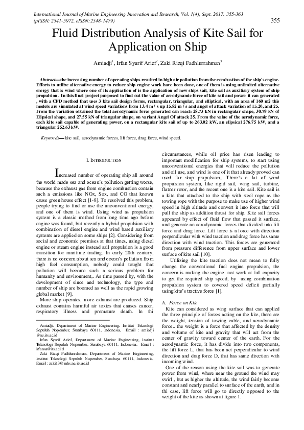 (PDF) Fluid Distribution Analysis of Kite Sail for Application on Ship