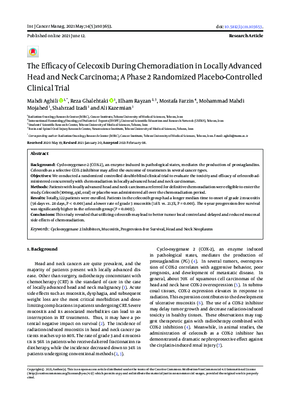 (PDF) The Efficacy of Celecoxib During Chemoradiation in Locally ...