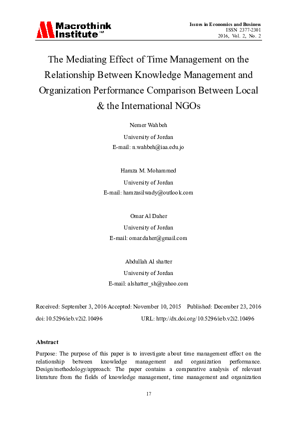 (PDF) The Mediating Effect of Time Management on the Relationship ...