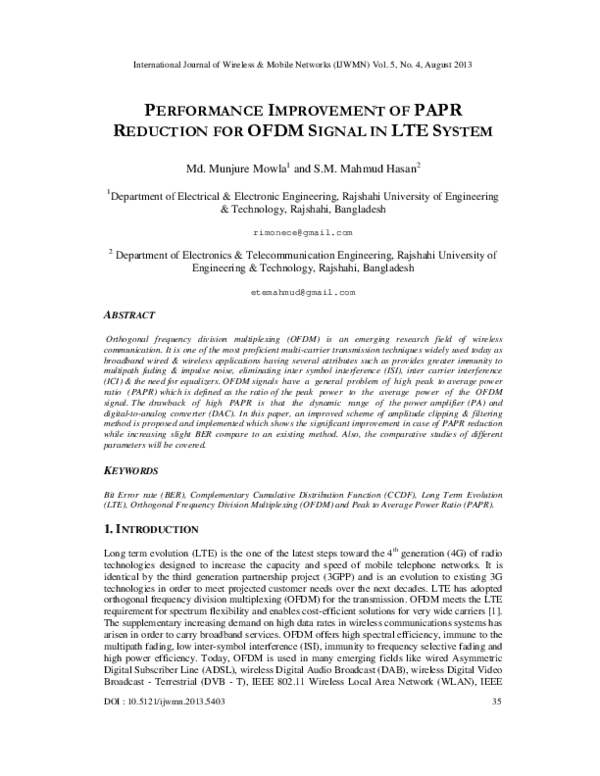 (PDF) Performance Improvement of Papr Reduction For OFDM Signal in LTE ...