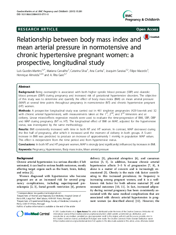 (PDF) Relationship between body mass index and mean arterial pressure ...