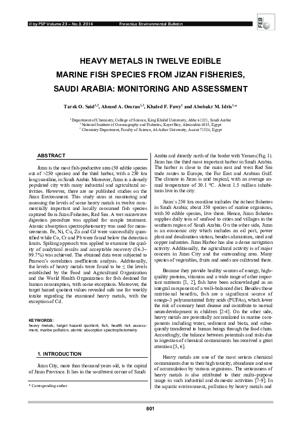 (PDF) Heavy Metals in Twelve Edible Marine Fish Species from Jizan ...