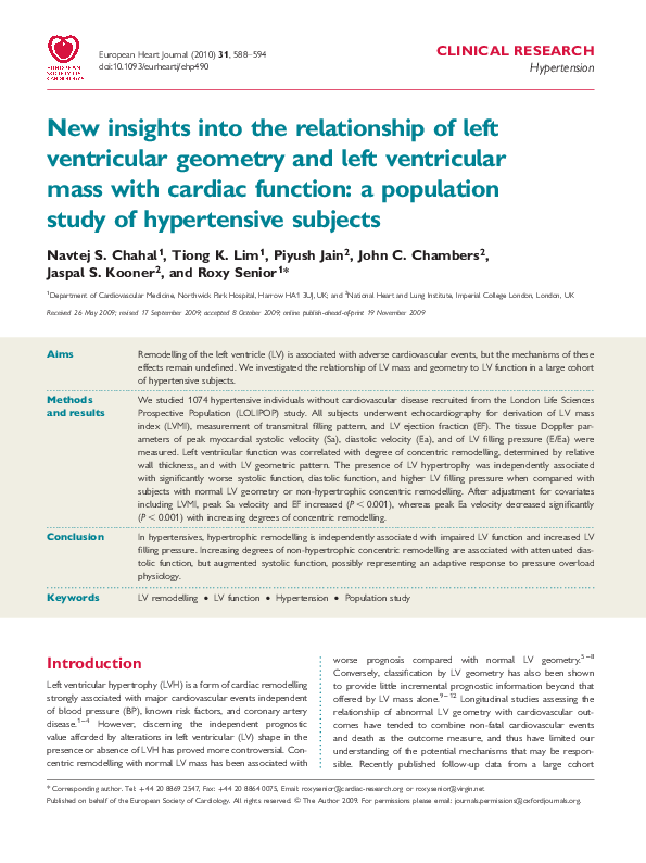 (PDF) New insights into the relationship of left ventricular geometry ...