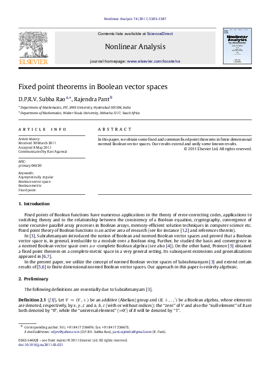 (PDF) Fixed point theorems in Boolean vector spaces