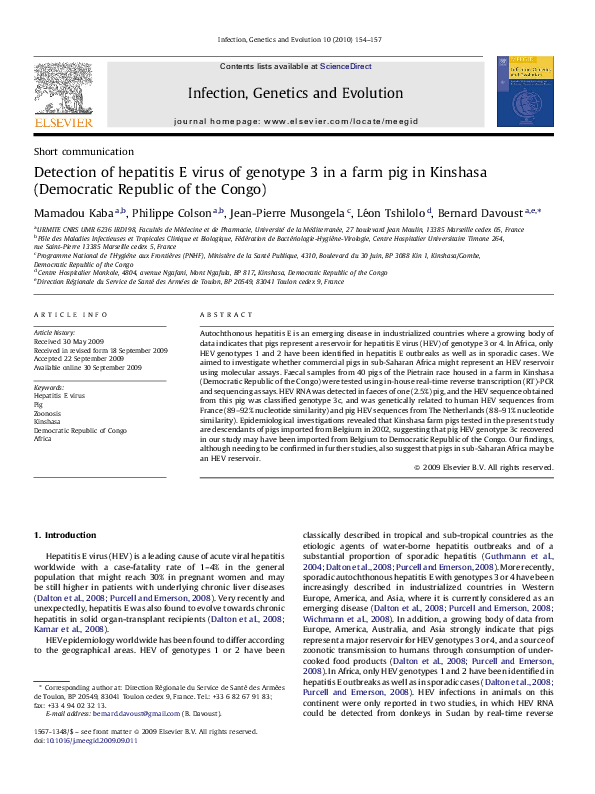 (PDF) Detection of hepatitis E virus of genotype 3 in a farm pig in ...